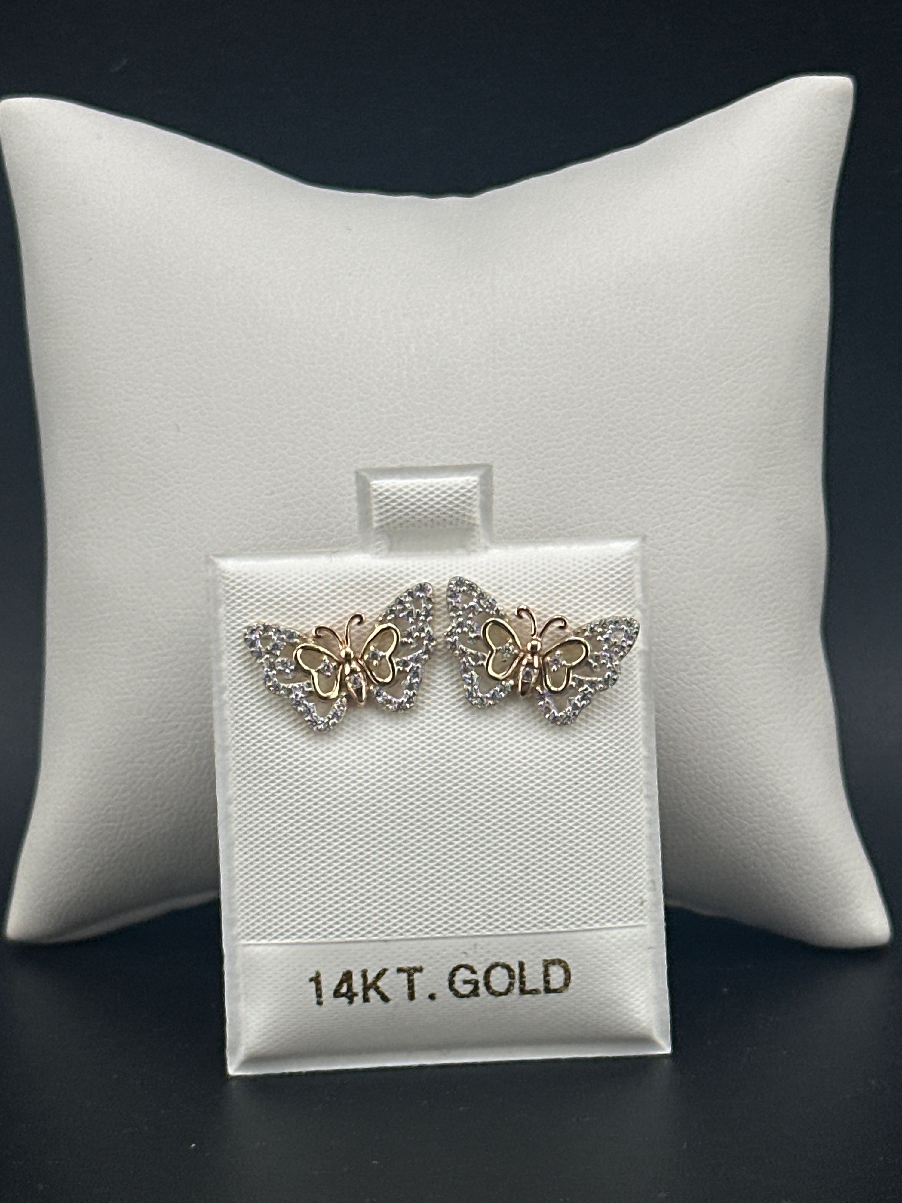 14K Solid Gold Butterfly Earrings