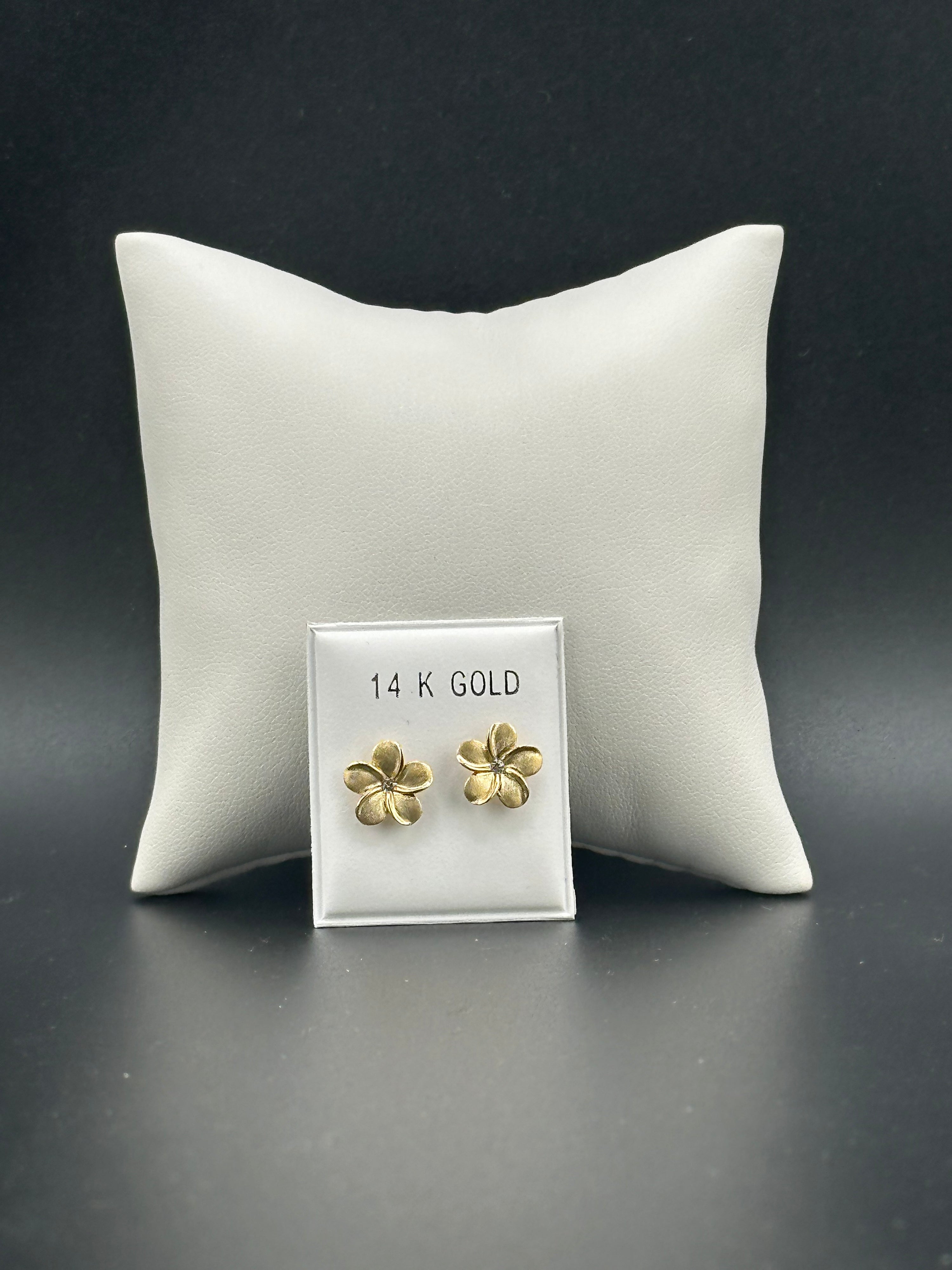 14K Solid Gold Hawaiian Flowers Earrings