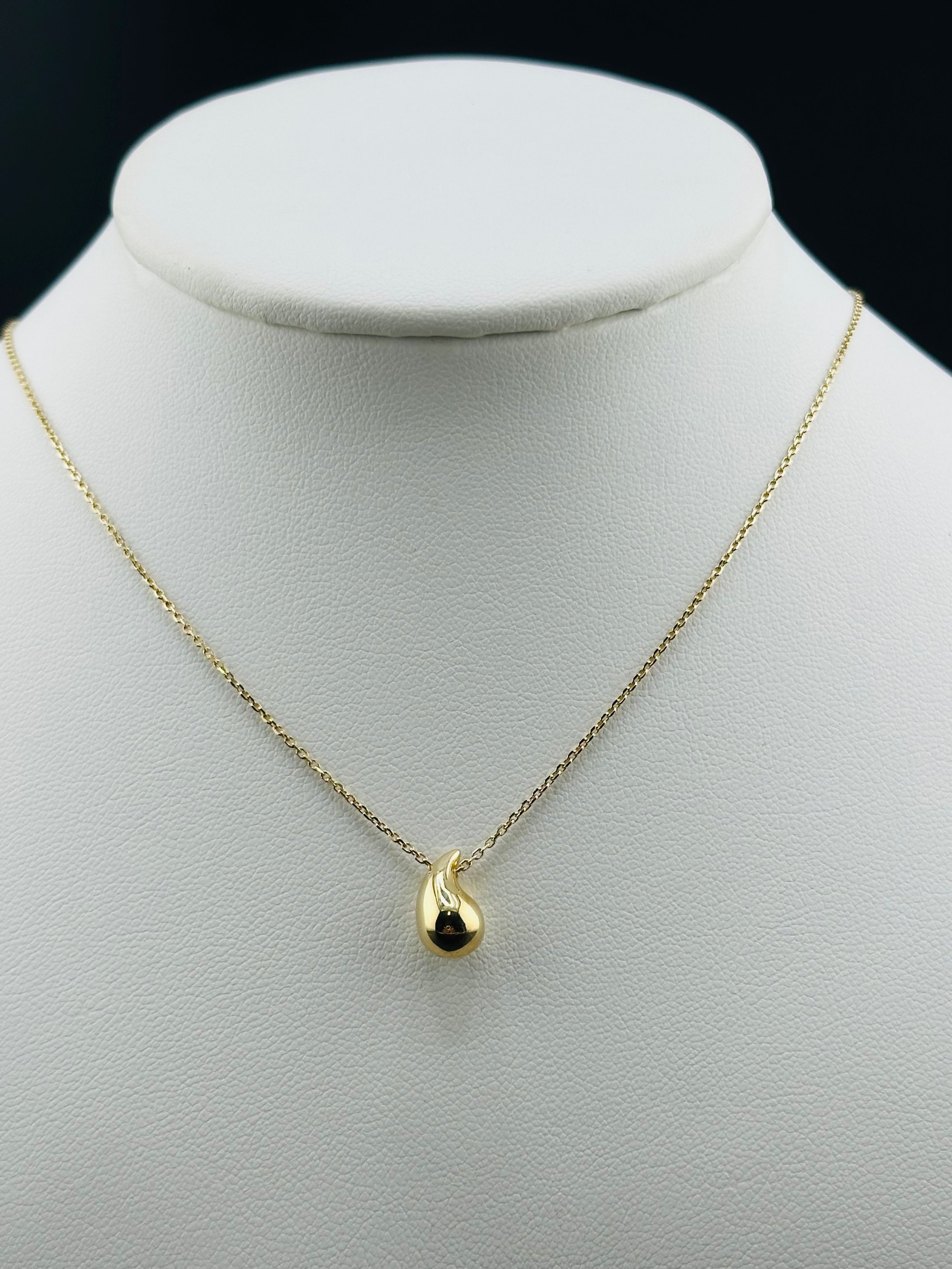 14K Solid Gold Water Droplet Necklace