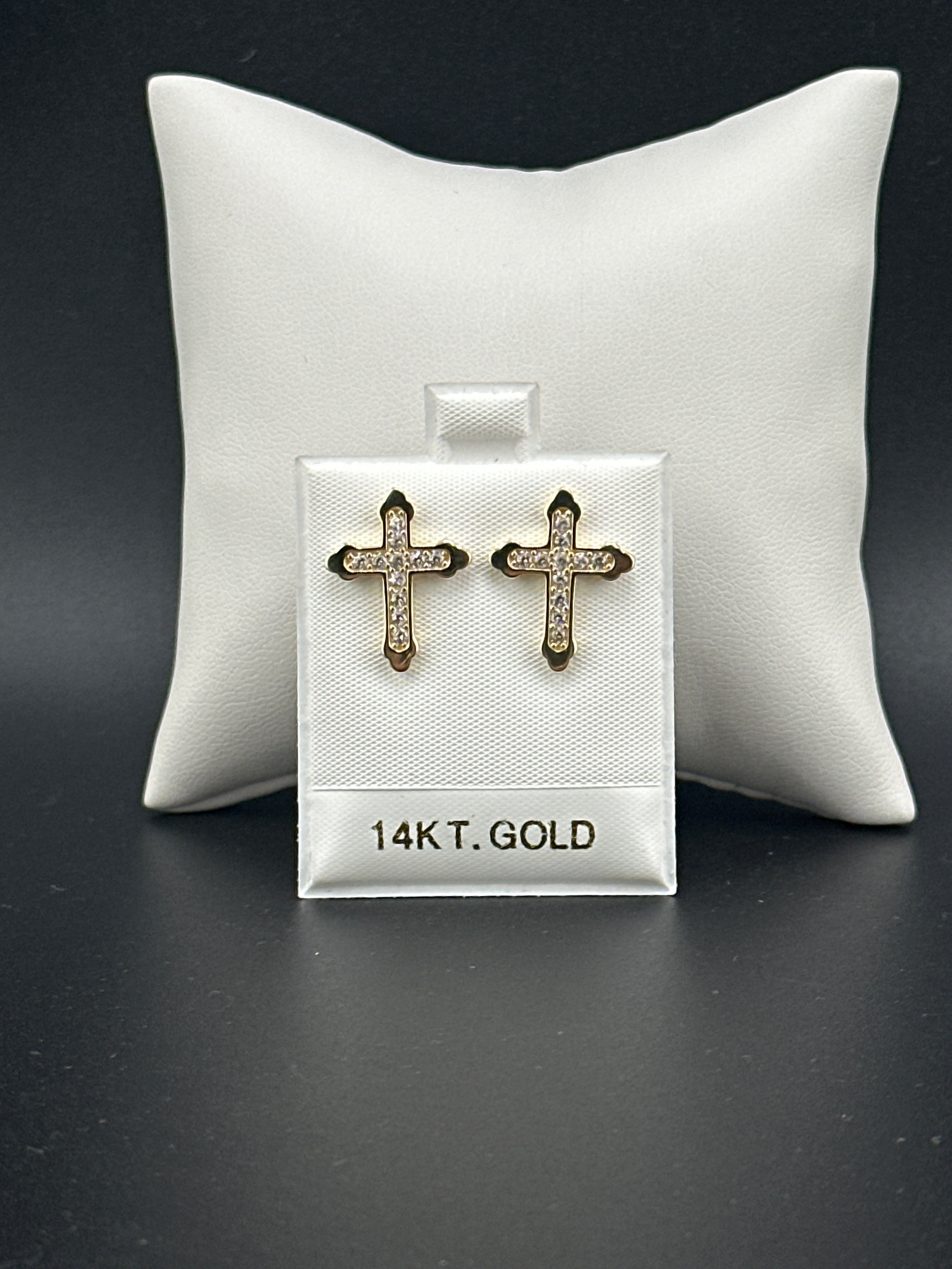 14K Solid Gold Cross Earrings