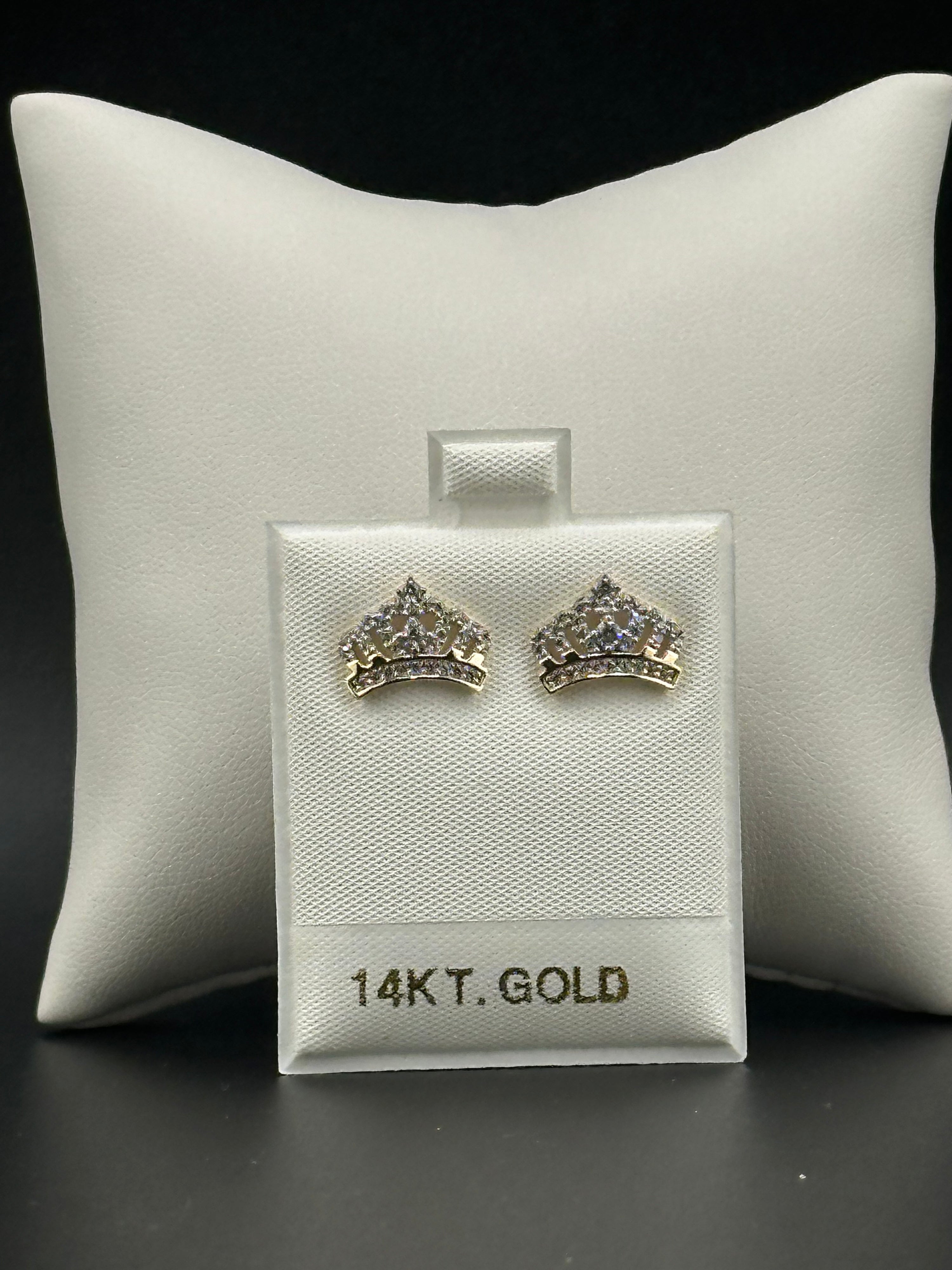 14K Solid Gold Crown Earrings