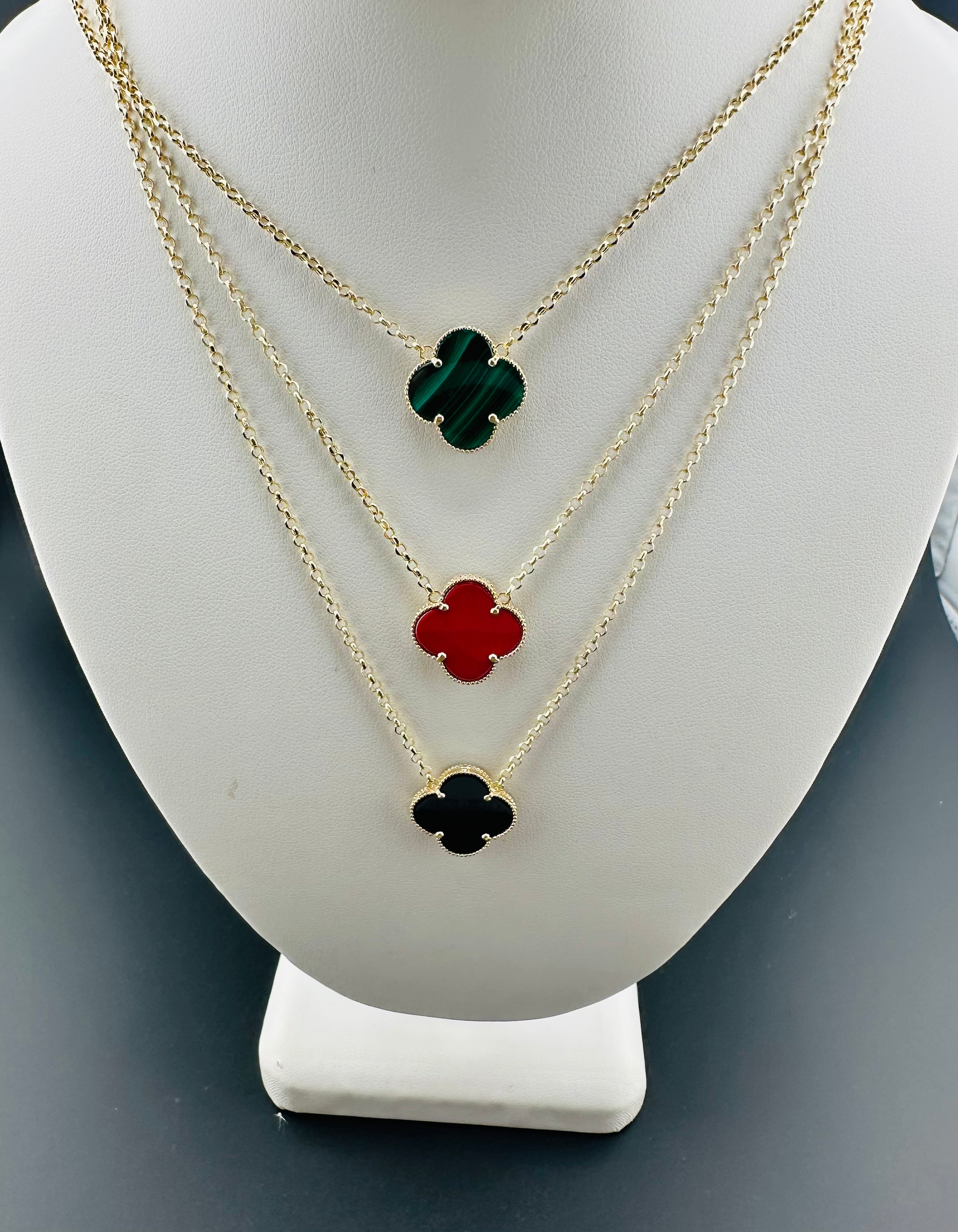 14K Solid Gold Clover NeckLace