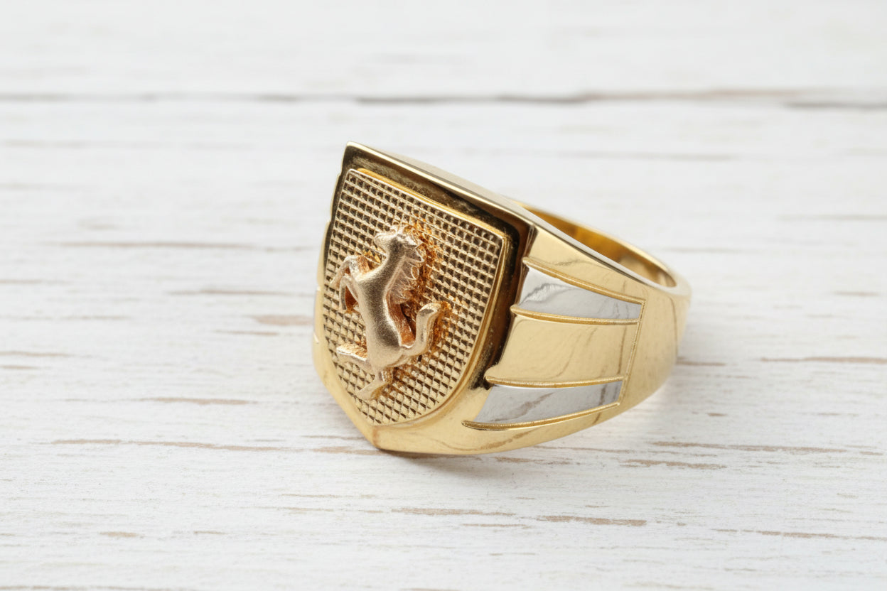 Men's Two Tone Mustang Signet 14k Yellow Gold