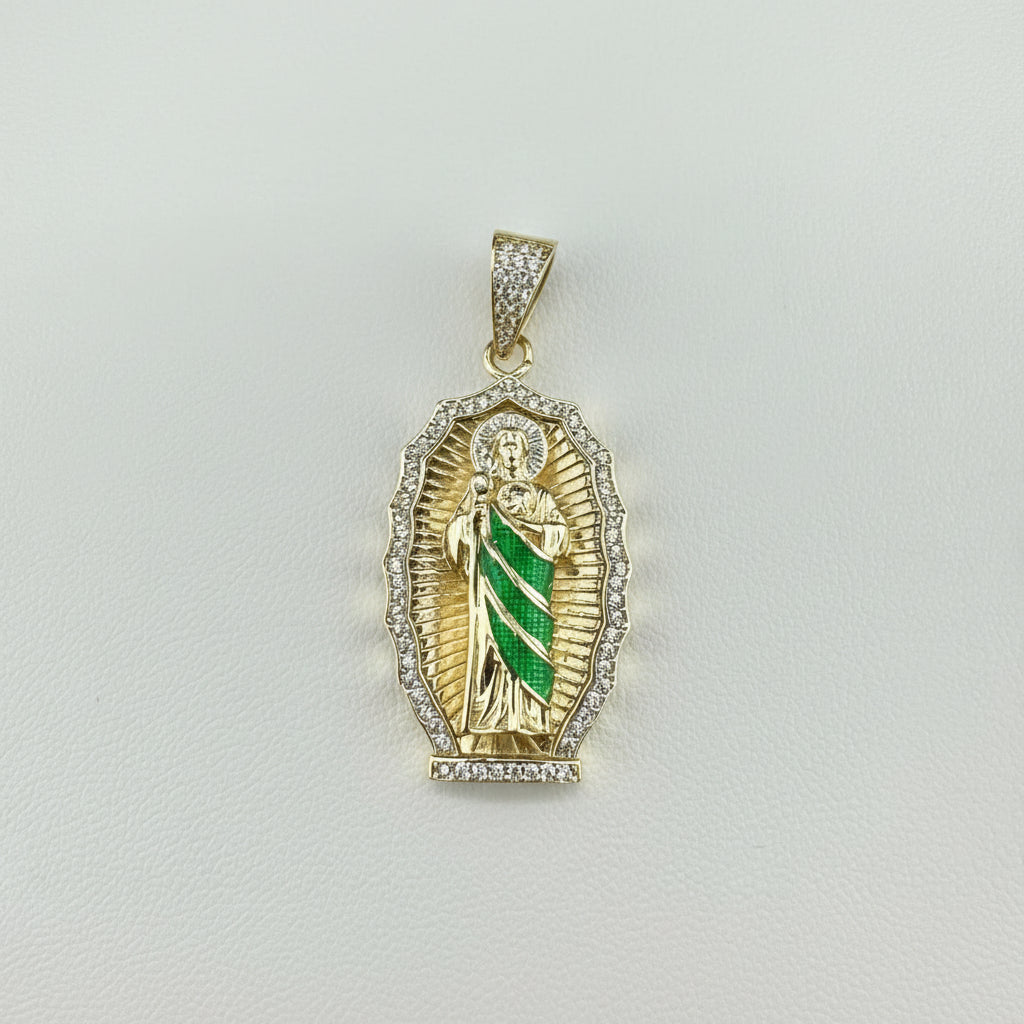 14K Gold Saint Jude CZ Pendant