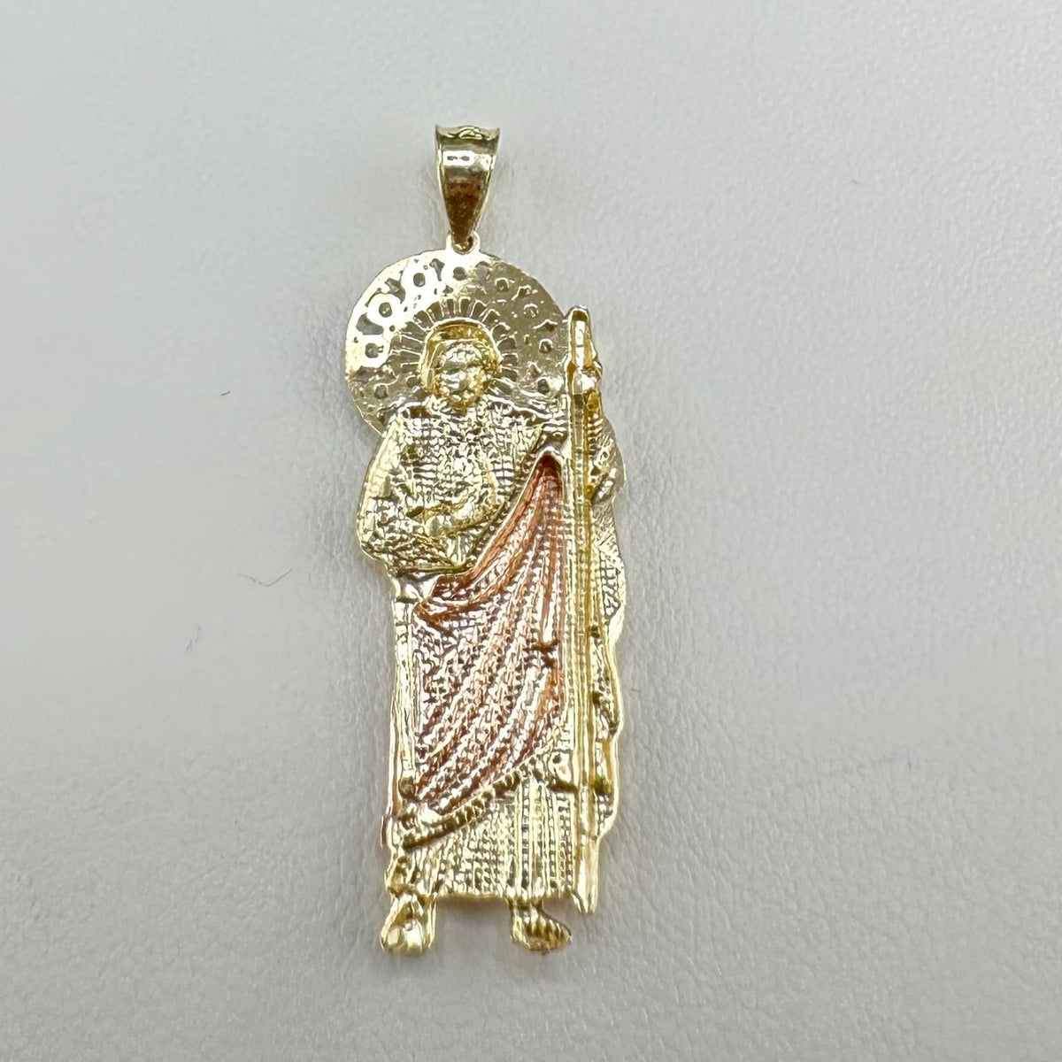 14kt Two-Tone Gold St. Jude Pendant with Cubic Zirconia