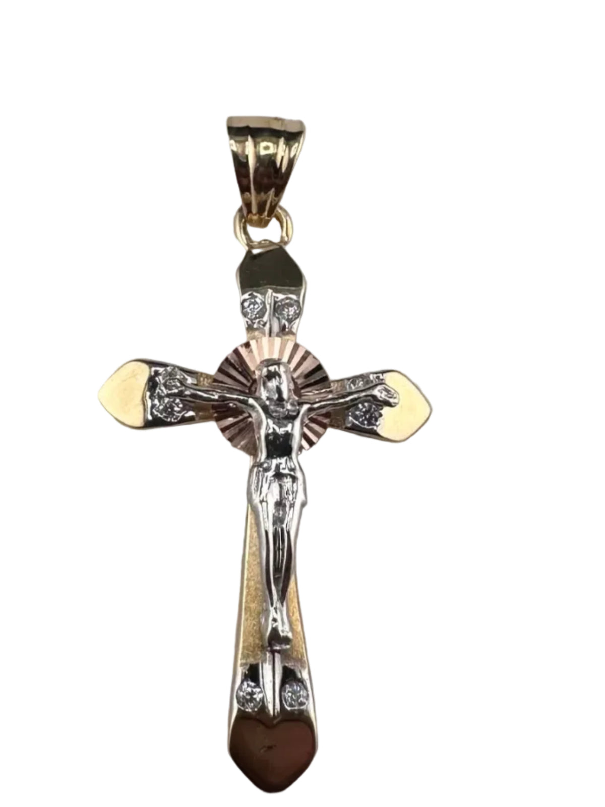 14K Gold Pendant Three-Tone - Crucifix Christ
