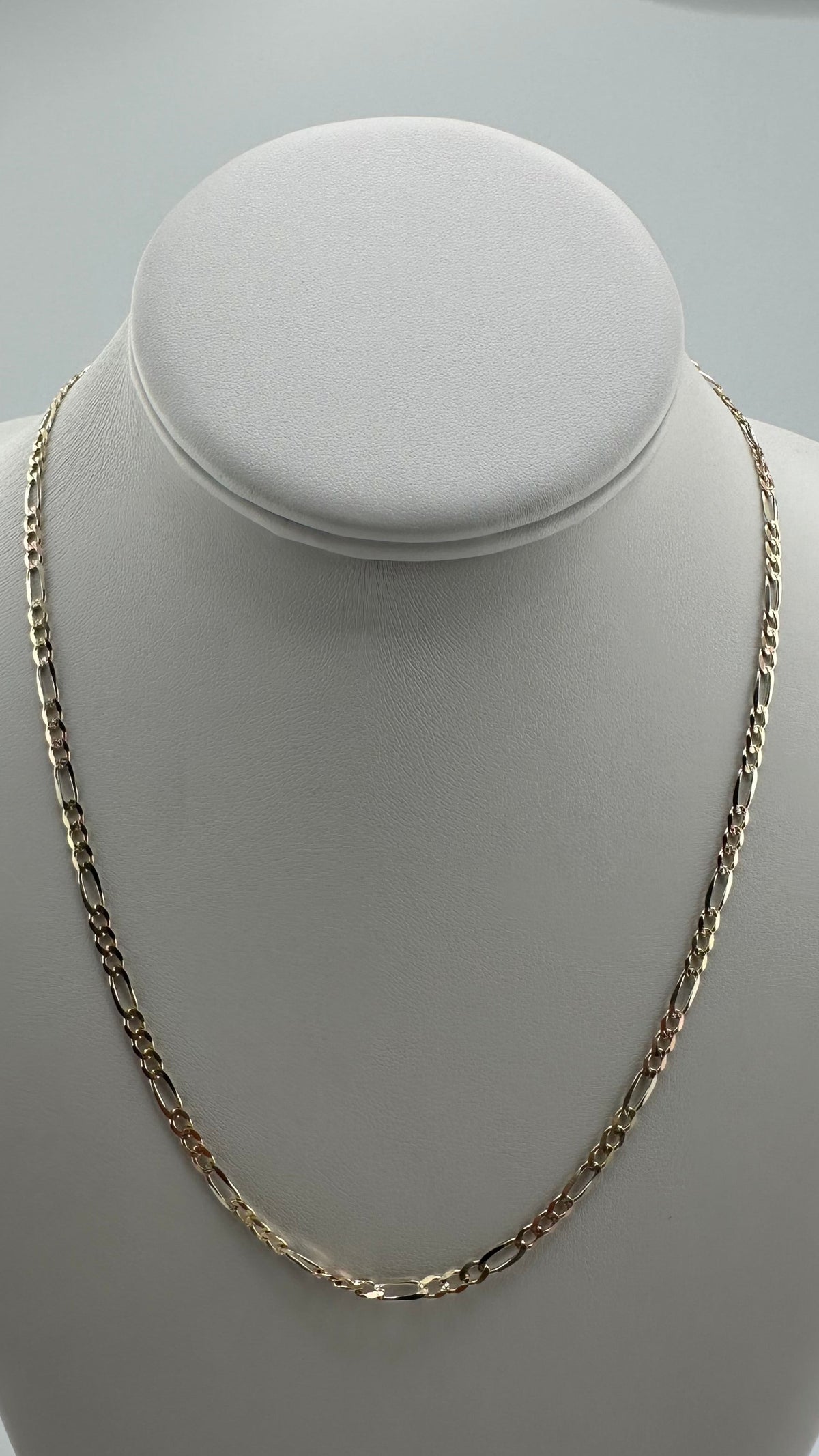 14kt Tri-Color Figaro Gold Chain - White, Yellow, and Rose Gold-18"