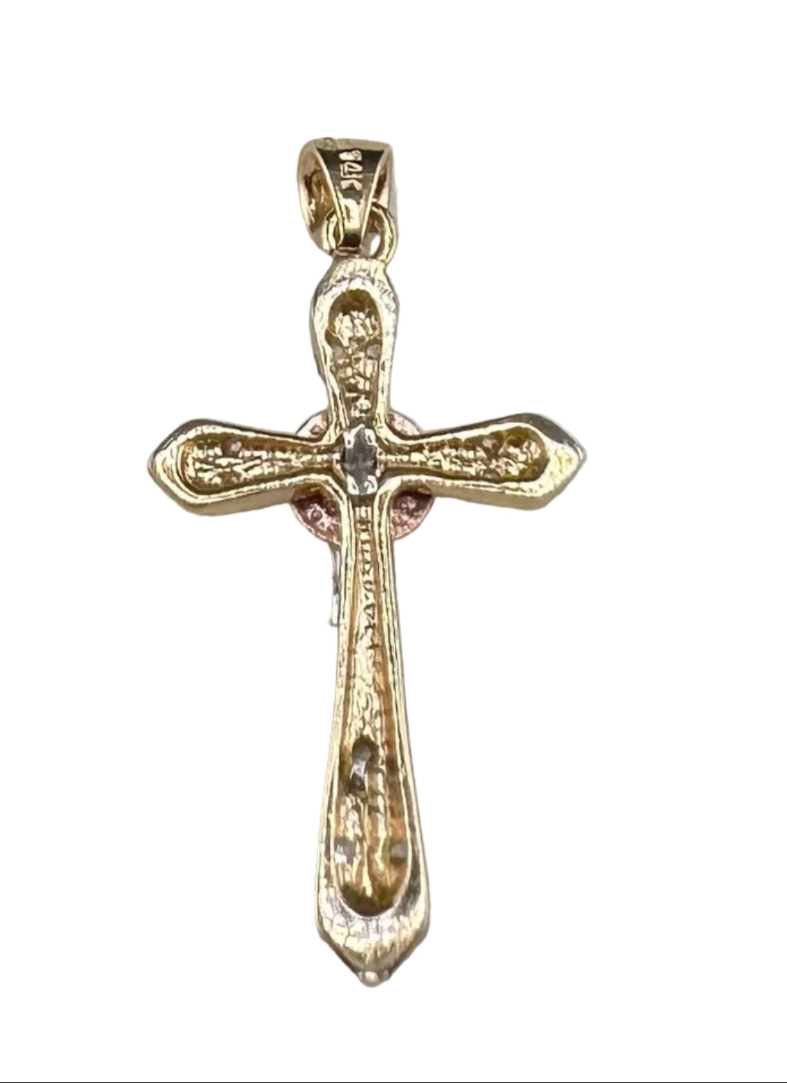 14K Gold Pendant Three-Tone - Crucifix Christ