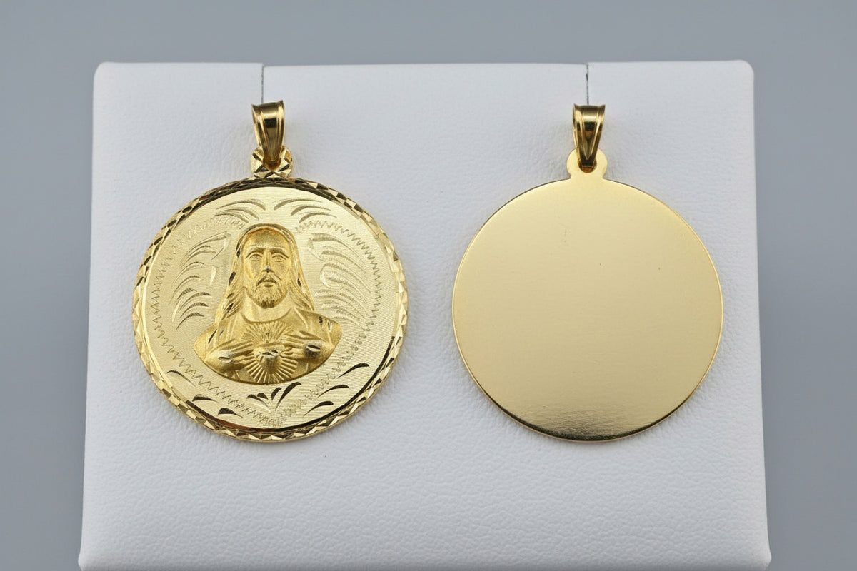 14Kt Solid Sacred Heart of Jesus Medal 33mm x 33mm - 6.42g.