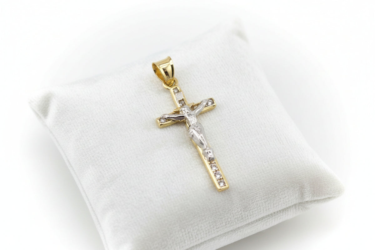 14kt Gold Jesus Crucifix Pendant with Cubic Zirconia