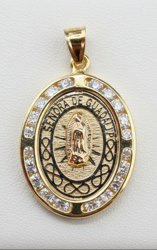 14kt Gold Virgin of Guadalupe Medal with Cubic Zirconia