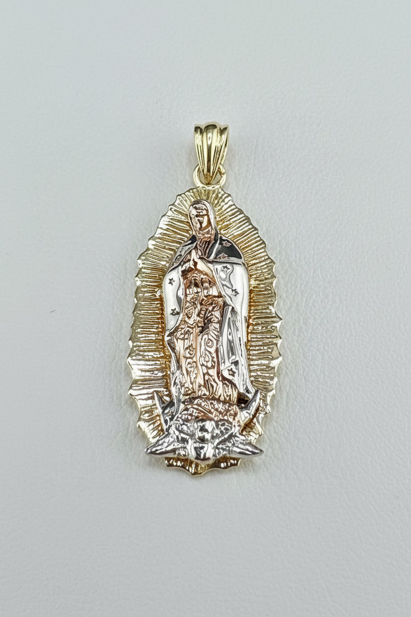 14K Gold Three-Tone Virgin of Guadalupe Medal with Cubic Zirconia