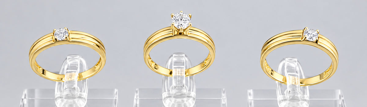 14K Gold Trio Wedding Ring Set with Cubic Zirconia