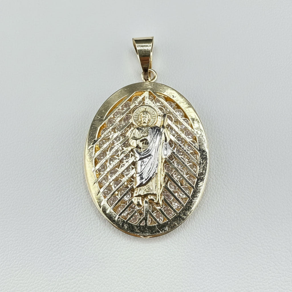 14kt Two-Tone Saint Jude Pendant with Cubic Zirconia