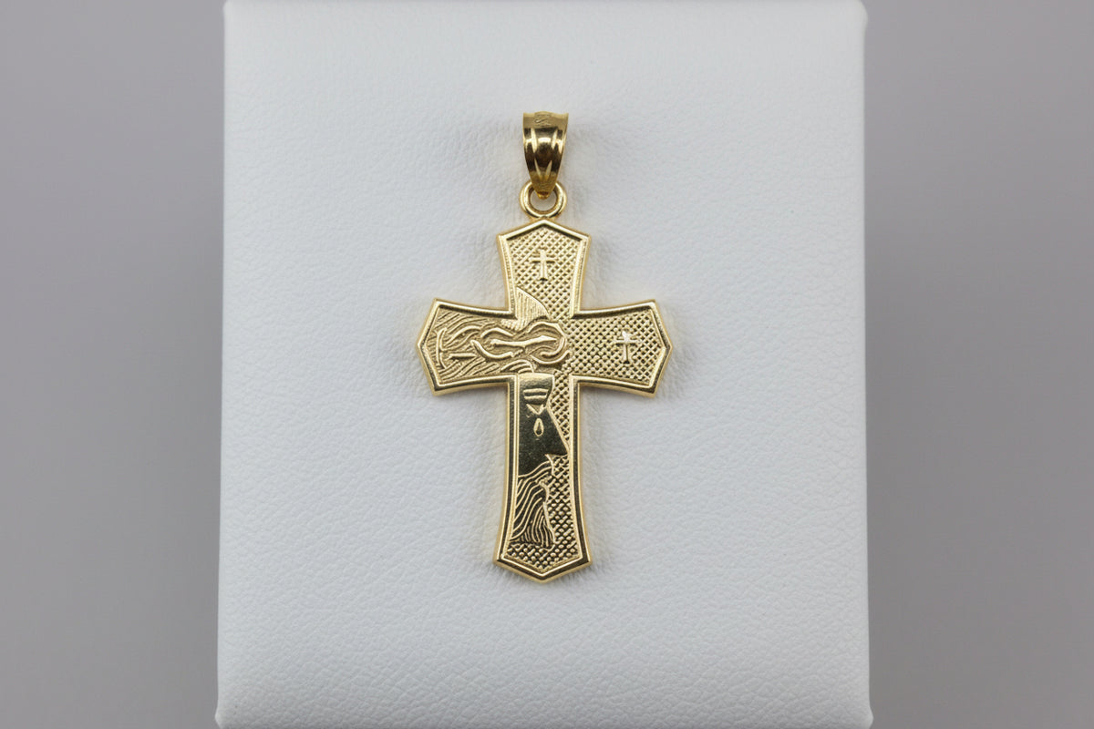14kt Gold Cross Pendant with Jesus Christ Carving