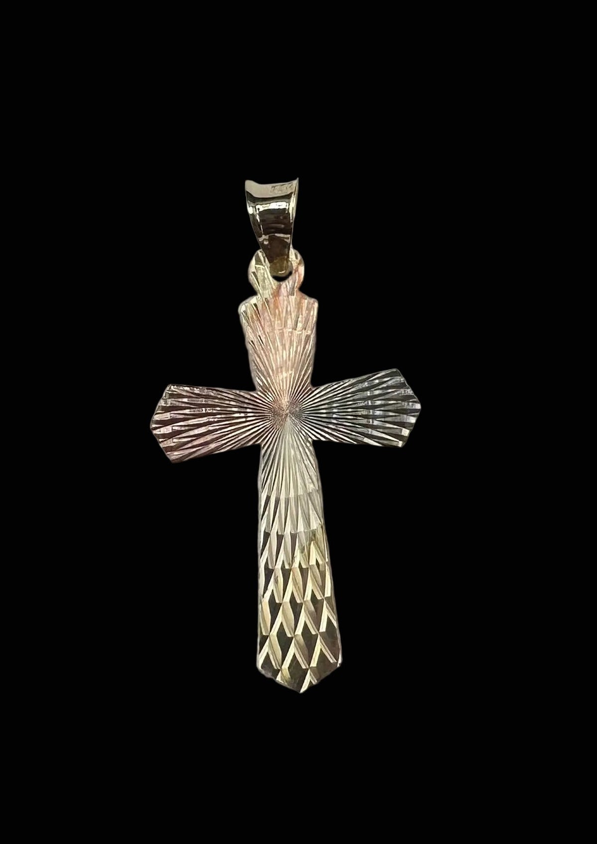 14K Tri-Color Gold Religious Cross Pendant - White, Yellow and Rose Gold