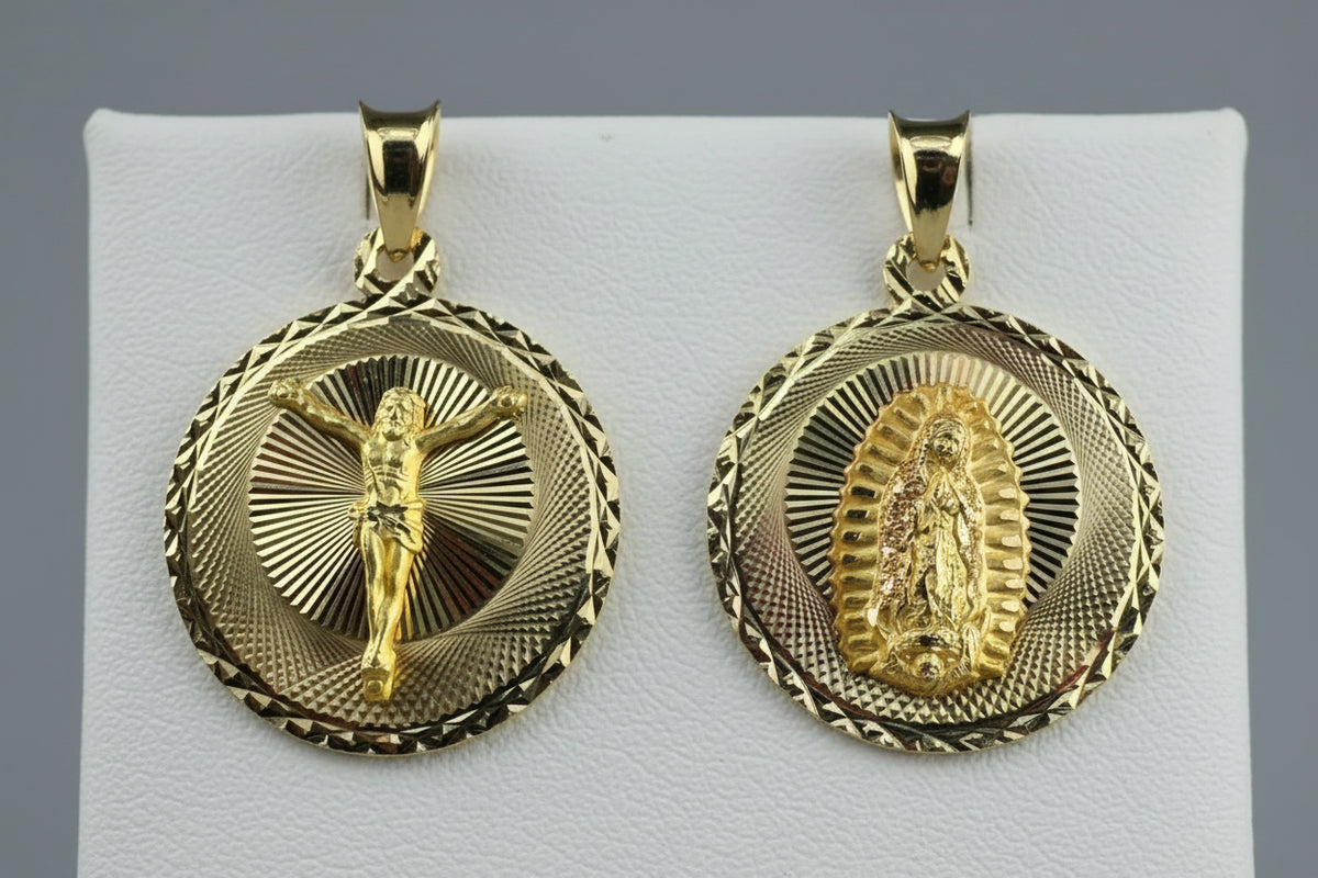 14kt Gold Solid Double-Sided Religious Medals 20x20mm 2.64g