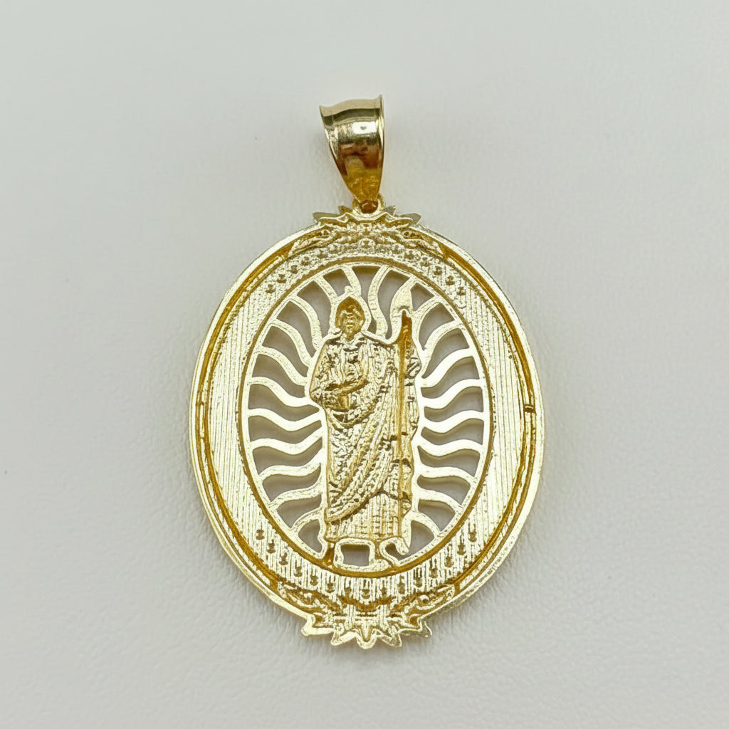 Two-Tone 14K Gold Saint Jude Pendant with Animated Edges