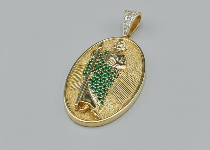San Judas 14K Gold Pendant with Cubic Zirconia