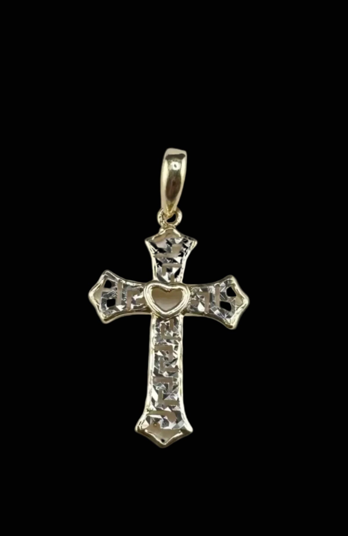 Two-Tone Gold Cross Pendant 14kt