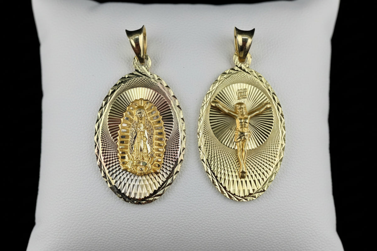 14K Gold Two-Sided Oval Medal with Christ and Our Lady of Guadalupe