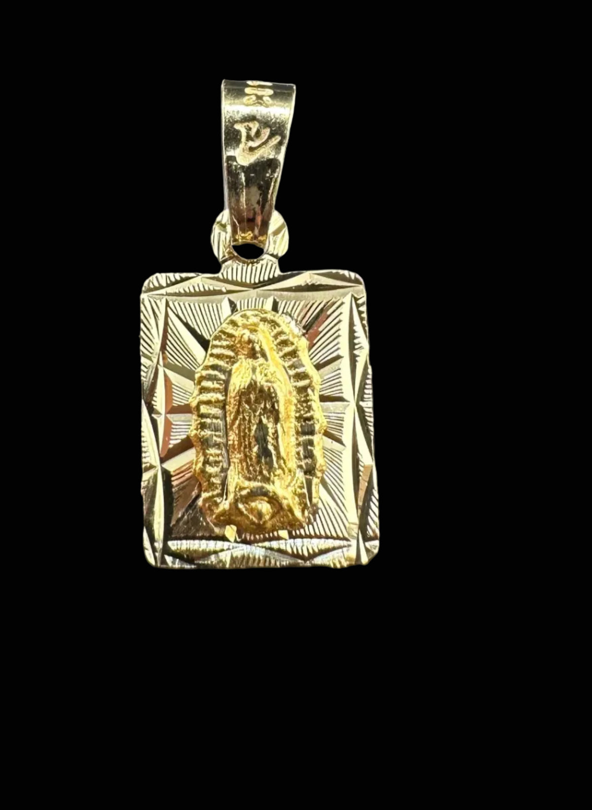 14K Gold Virgin of Guadalupe Rectangular Medal