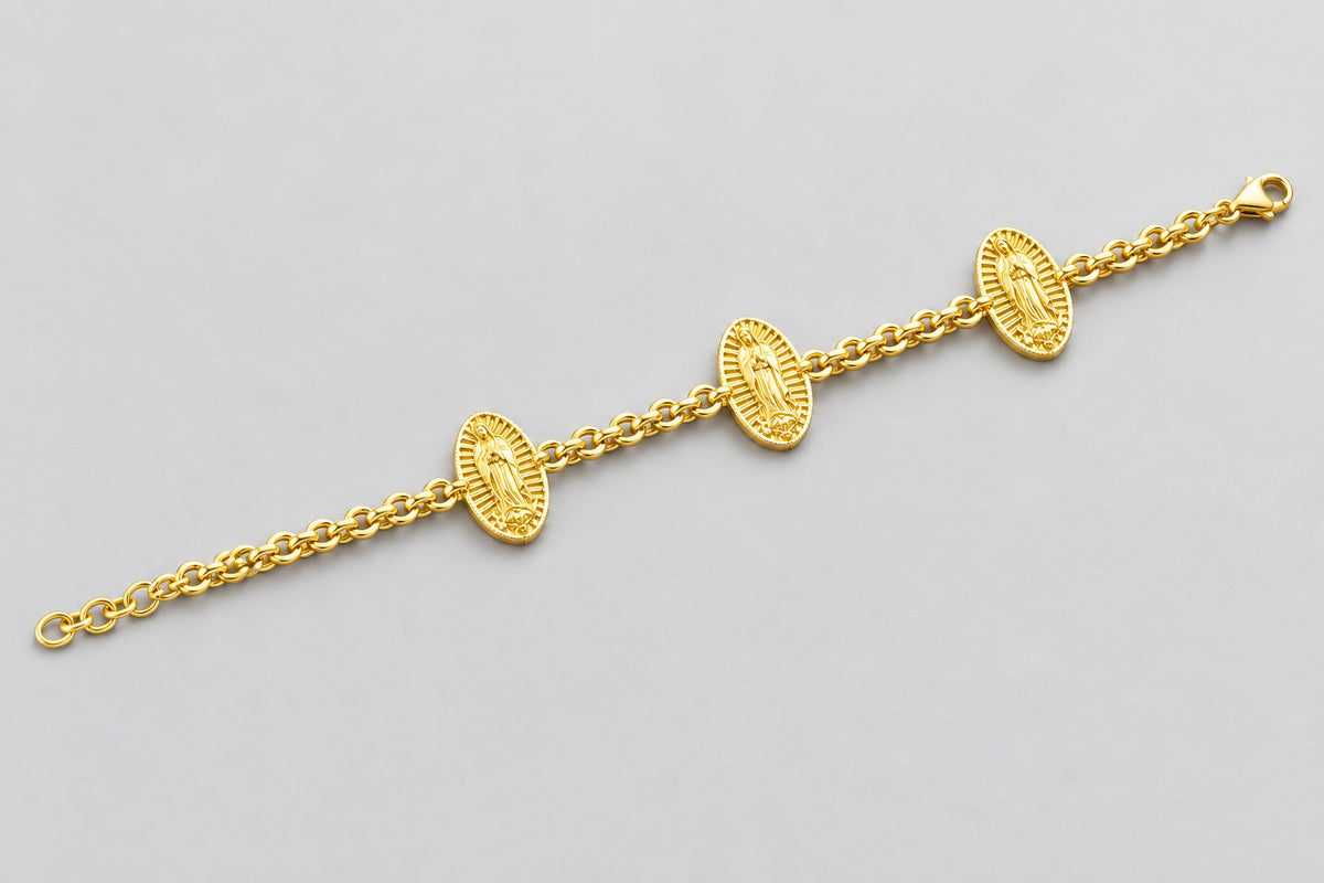 14K Gold Virgin of Guadalupe Bracelet
