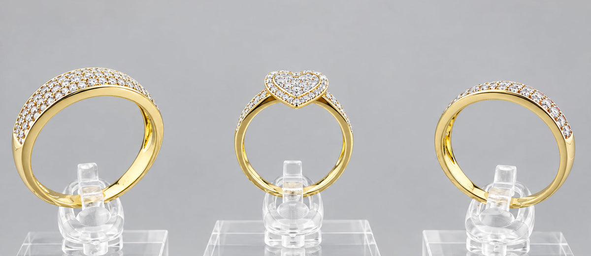 14kt Gold Trio Wedding Ring Set with Cubic Zirconia
