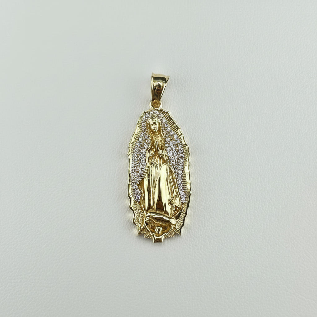 14kt Gold Virgin of Guadalupe Medal with Cubic Zirconia