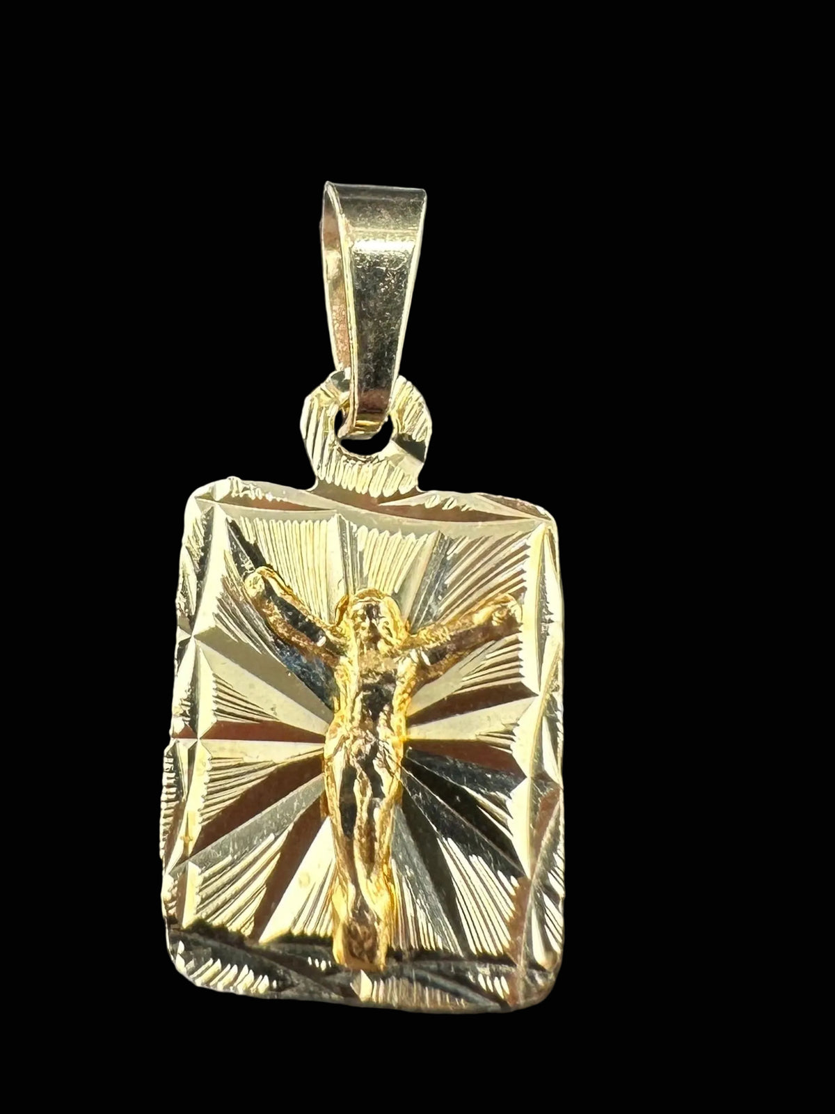 14K Gold Jesus Crucifix Rectangular Medal