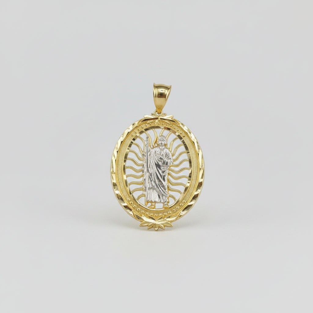 Two-Tone 14K Gold Saint Jude Pendant with Animated Edges