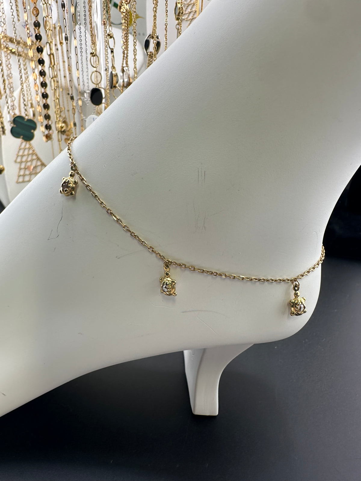 14K Gold Turtle ankle bracelet 9"+1 Long