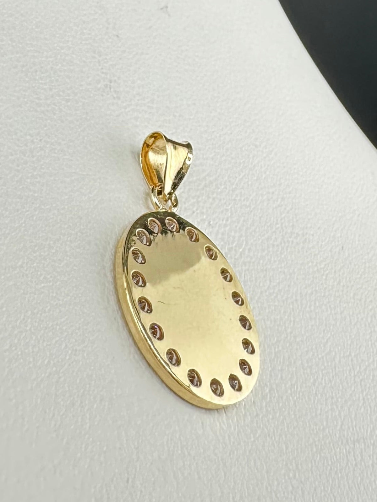 14K Gold Three-Tone Virgin of Guadalupe Oval Medal with Cubic Zirconia