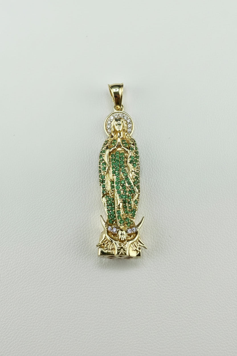 14K Gold Virgin of Guadalupe CZ Pendant