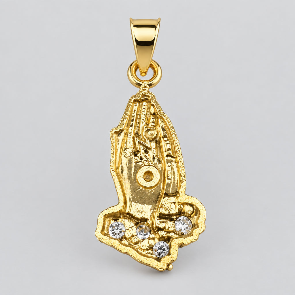 14K Two-Tone Gold Praying Hands CZ Medal Pendant