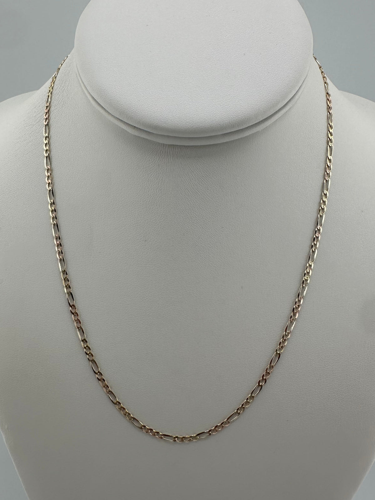 14kt Tri-Color Figaro Gold Chain - White, Yellow, and Rose Gold-20"