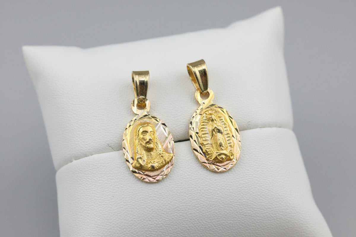 14K Gold Virgin of Guadalupe Medal - Oval Double-Sided Pendant