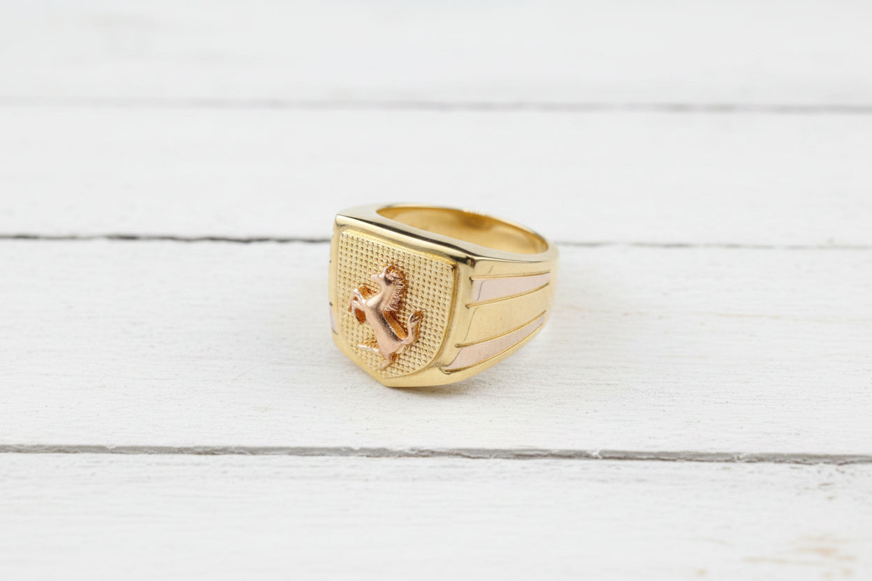 Men's Two Tone Mustang Signet 14k Yellow Gold