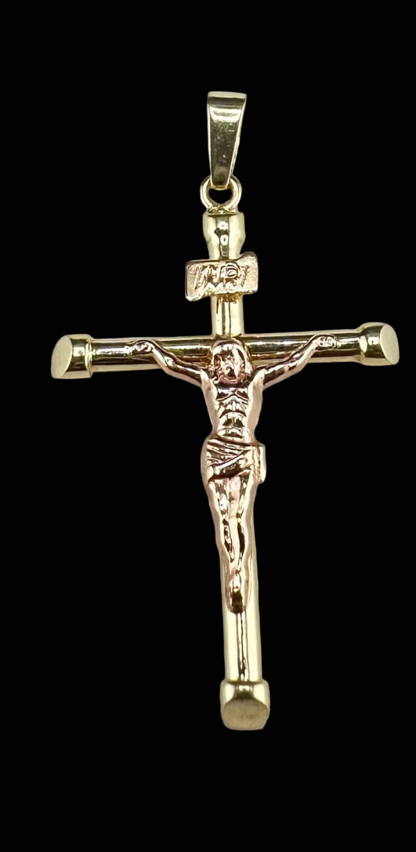 14K Two-Tone Gold Jesus Crucifix Pendant - Rose and Yellow Gold