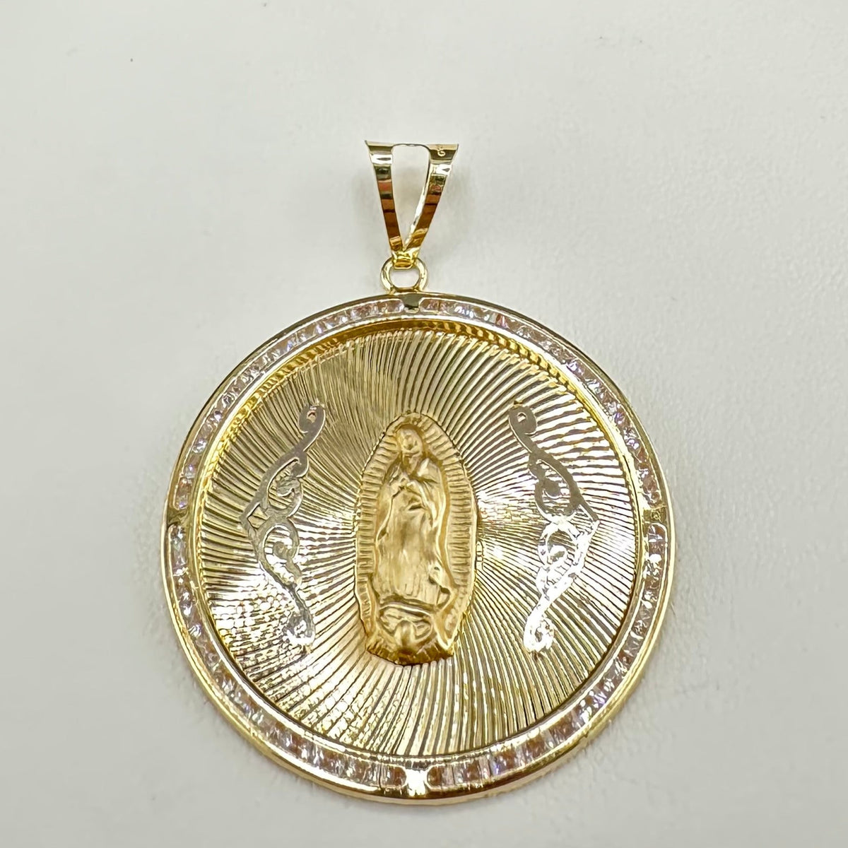 14K Gold Virgin of Guadalupe CZ Pendant