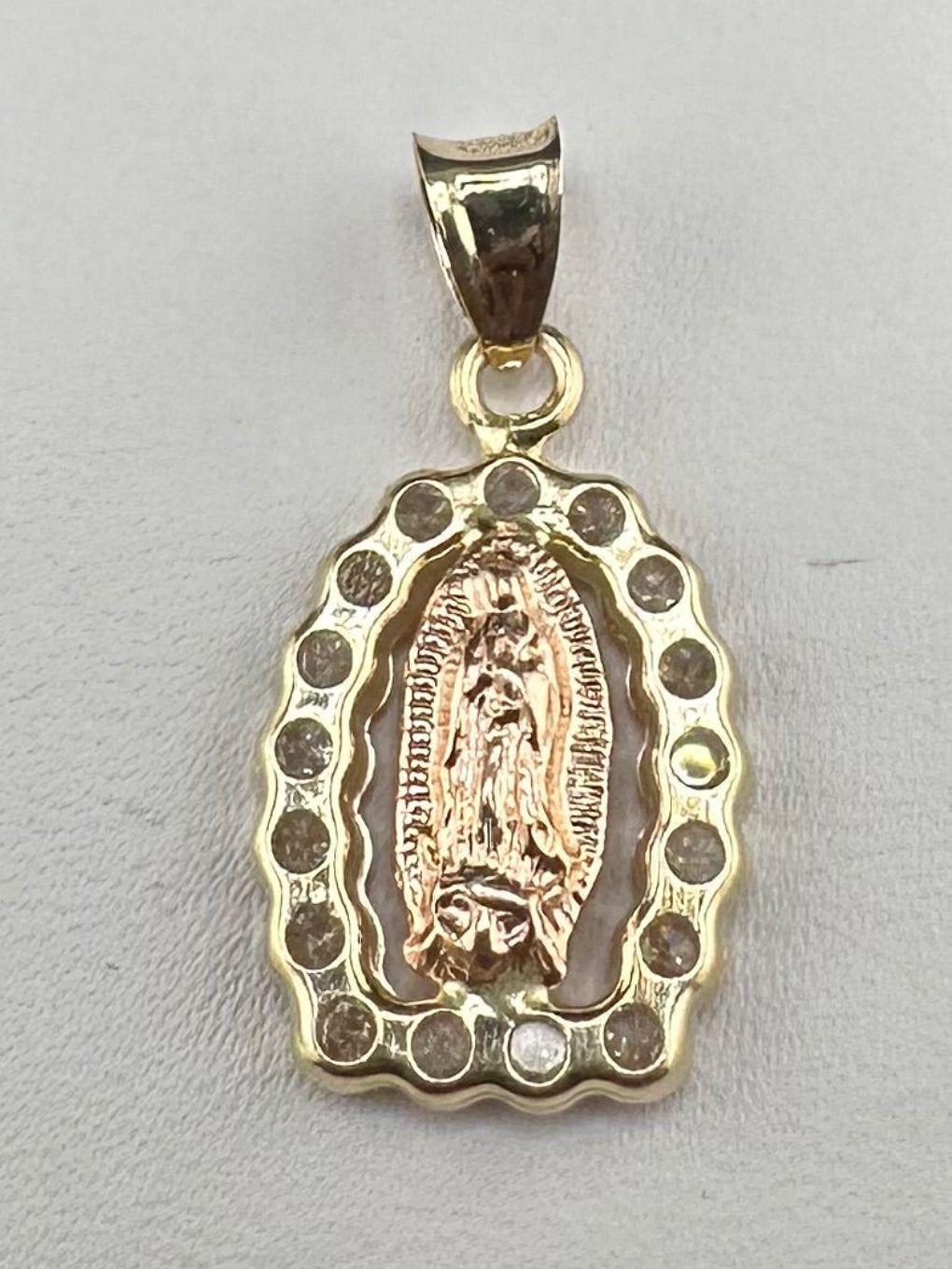 14kt Gold Two-Tone Virgin of Guadalupe Oval Medal with Cubic Zirconia