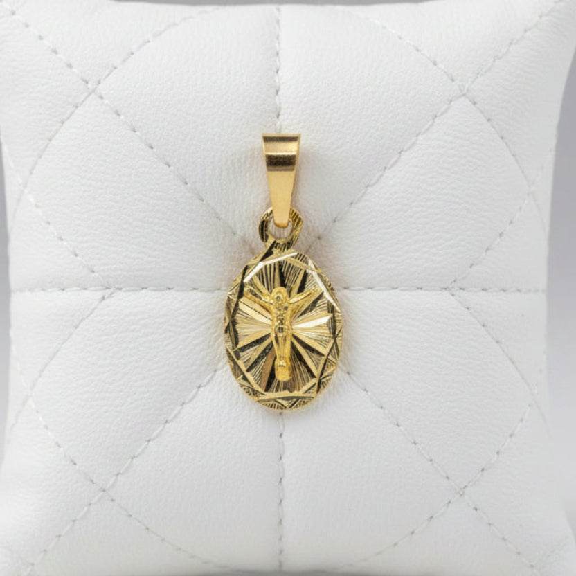 14K Gold Crucifix Oval Medal