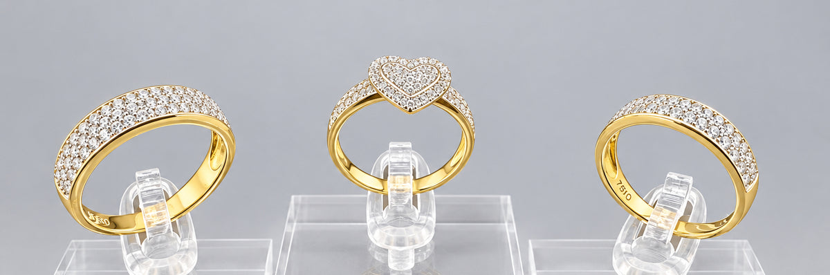 14kt Gold Trio Wedding Ring Set with Cubic Zirconia