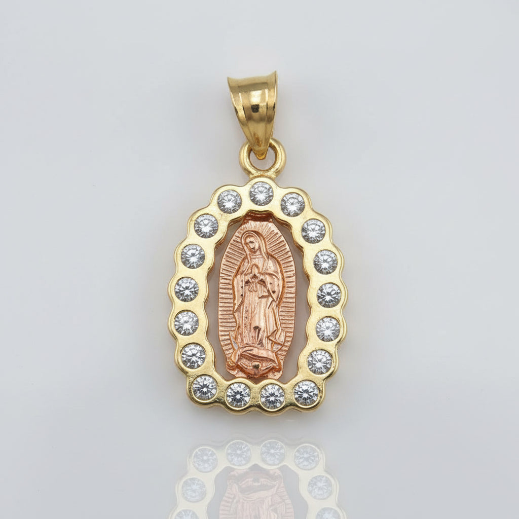 14kt Gold Two-Tone Virgin of Guadalupe Oval Medal with Cubic Zirconia