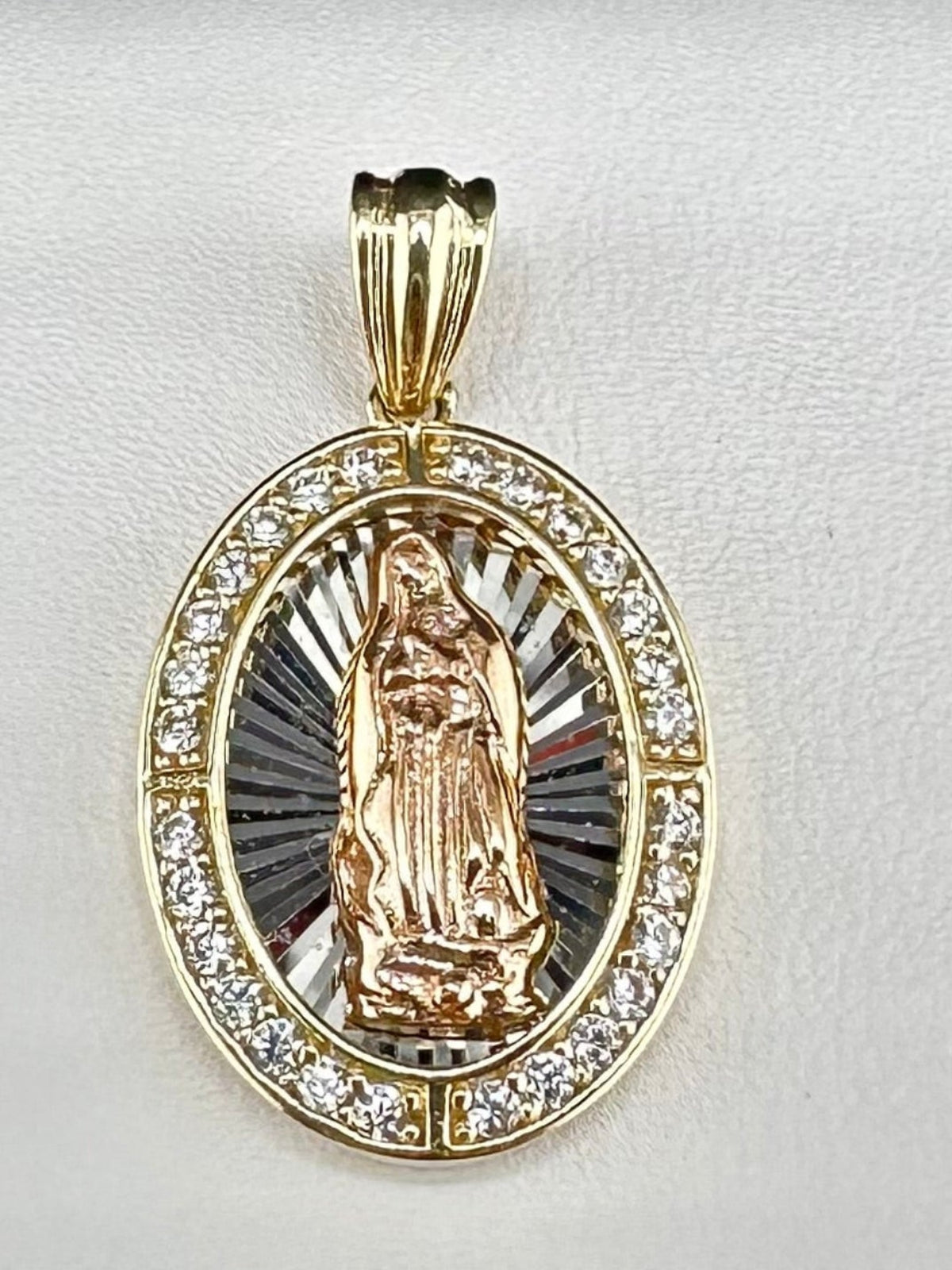 14K Gold  C.ZTwo-Tone Virgin of Guadalupe Medal - Rose and Yellow Gold