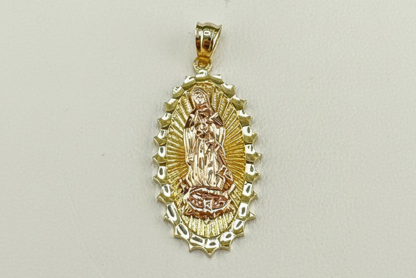 14K Gold Virgin of Guadalupe Medal Bicolor - Rose and Yellow Gold