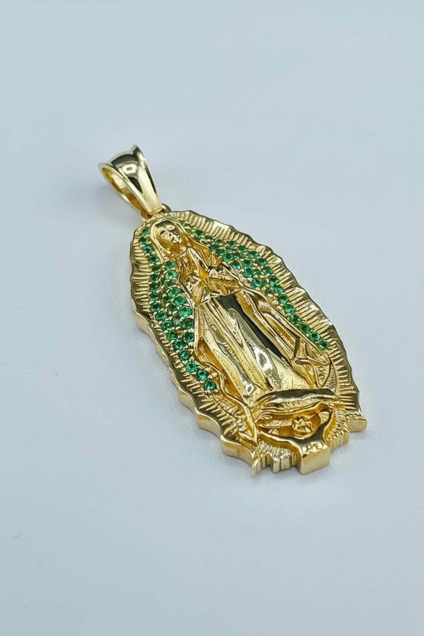 14kt Gold Virgin of Guadalupe Medal with Cubic Zirconia