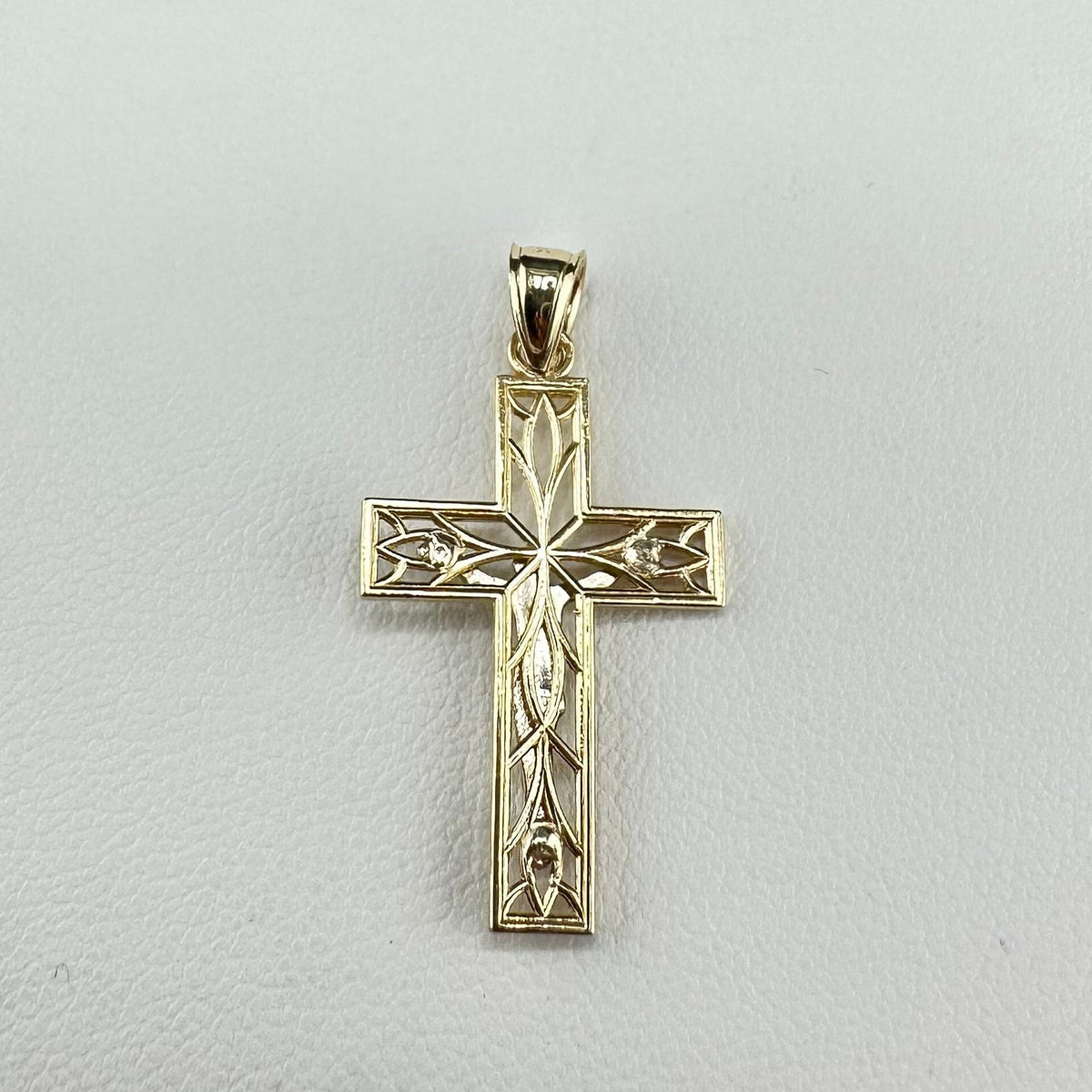 Elegant Two-Tone 14K Gold Cross Pendant with Heart Center