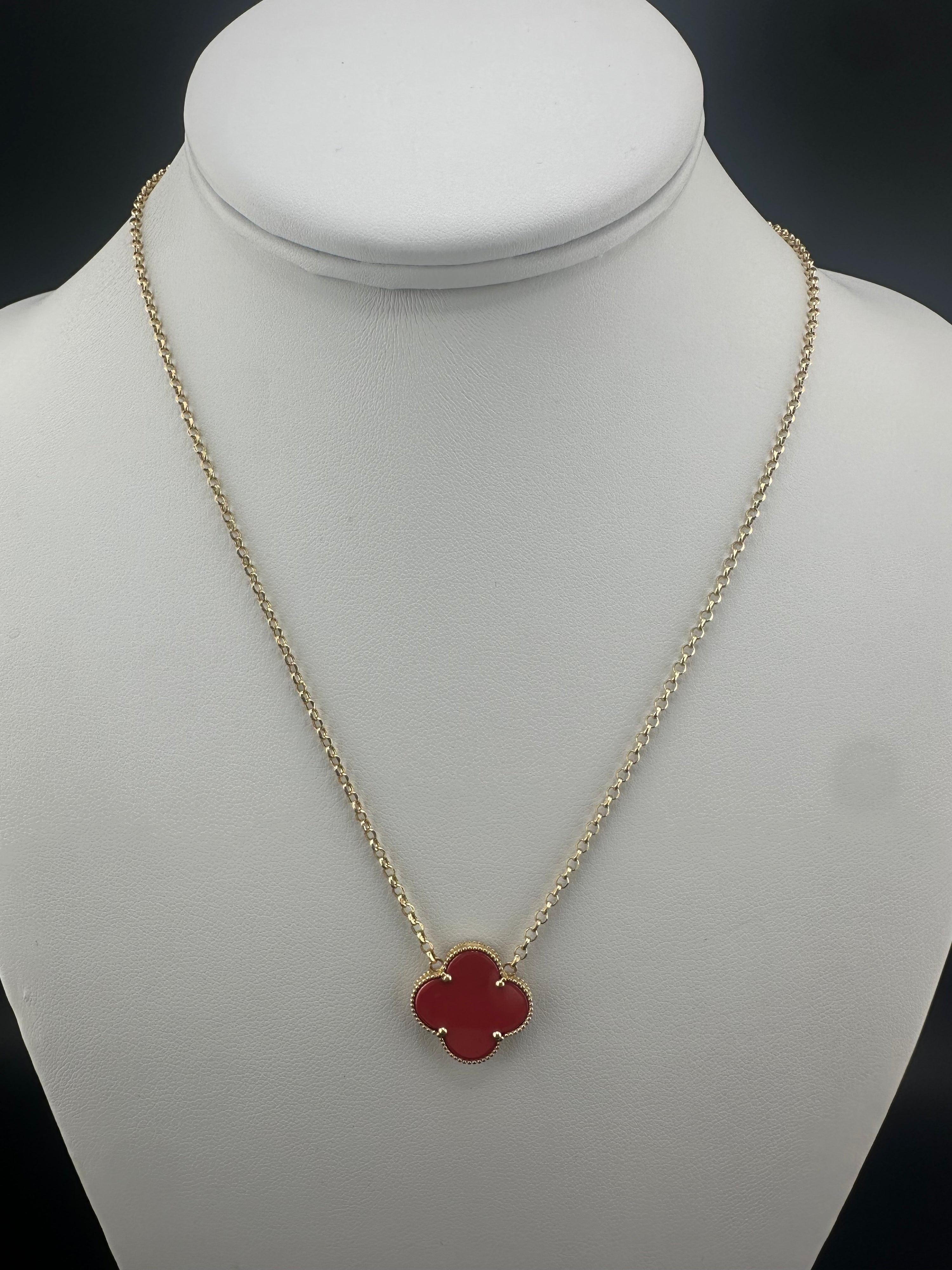 14K Solid Gold Clover NeckLace 18"