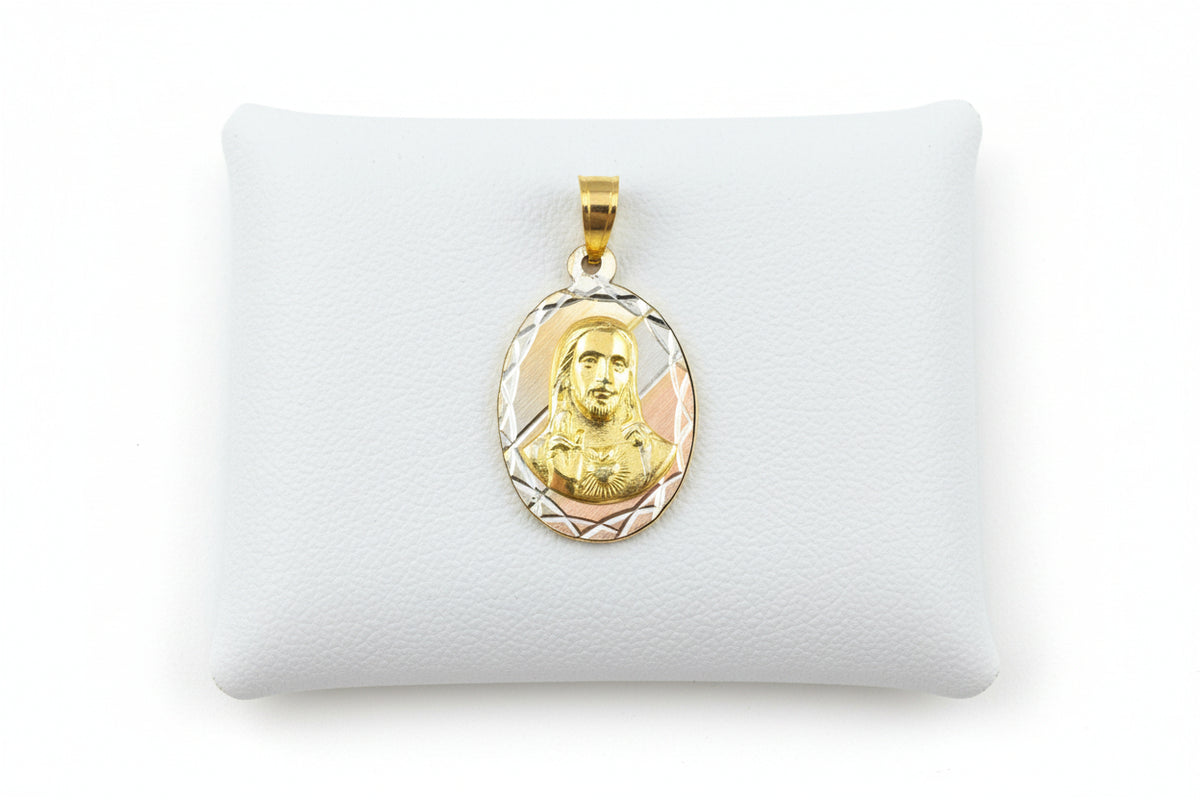 14K Tri-Color Gold Sacred Heart Medal